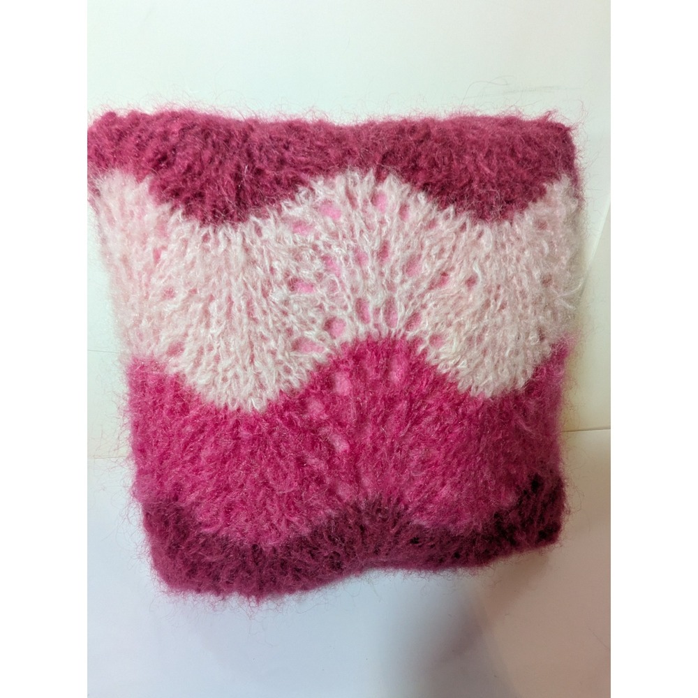 Handmade Mohair Knit Pink Chevron Decorative Throw Pillow 11x11 Square Accent